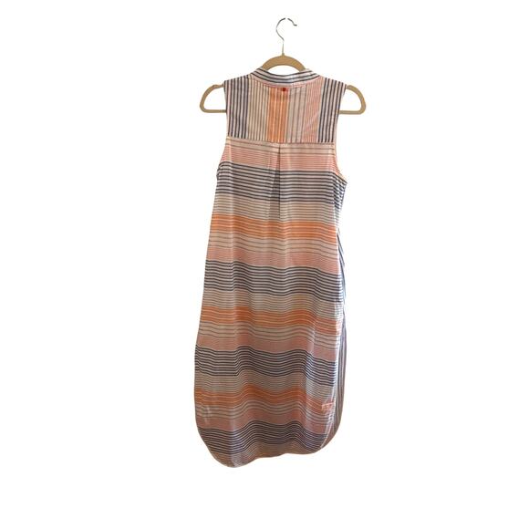 RED CARTER Striped Sleeveless Collared Midi Dress Orange Blue White XS - Picture 3 of 6